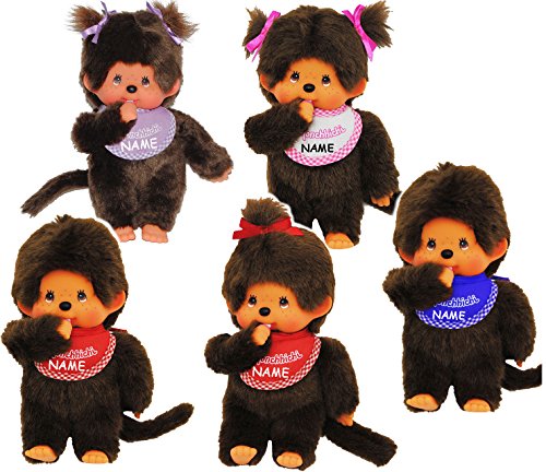 alles-meine.de GmbH Jungen - Monchhichi - Lätzchen - BLAU - incl. Name - 20 cm - Bekleidung ausziehbar - Monchichi - Plüschtier/Kuscheltier - Sportlich - groß - AFFE - Schm.. von alles-meine.de GmbH