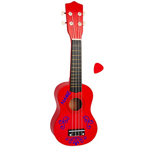 alles-meine.de GmbH Kinder - Gitarre/Ukulele - aus Holz - Motiv & Farbwahl - rot & Ranken blau - inkl. Name - hochwertige Konzertgitarre - 55 cm - Klassik - akustische - Kinder.. von alles-meine.de GmbH