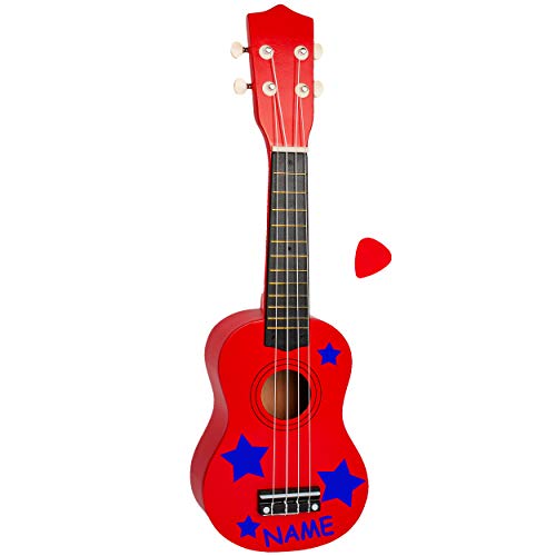 alles-meine.de GmbH Kinder - Gitarre/Ukulele - aus Holz - Motiv & Farbwahl - rot & Sterne blau - inkl. Name - hochwertige Konzertgitarre - 55 cm - Klassik - akustische - Kinder.. von alles-meine.de GmbH