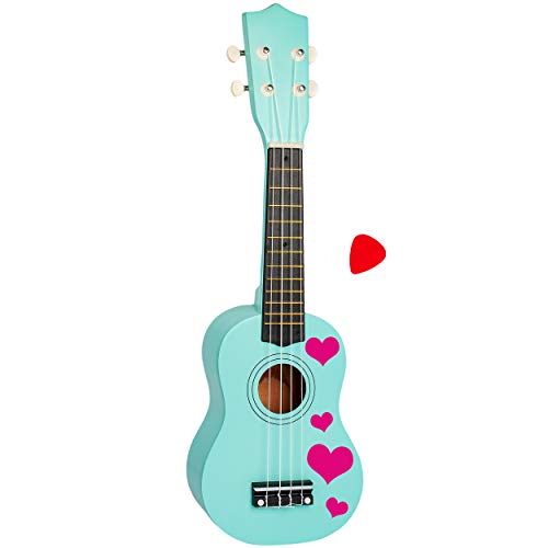 alles-meine.de GmbH Kinder - Gitarre/Ukulele - aus Holz - Motiv & Farbwahl - türkis blau & Herzen pink - hochwertige Konzertgitarre - 55 cm - Klassik - akustische - Kindergitar.. von alles-meine.de GmbH