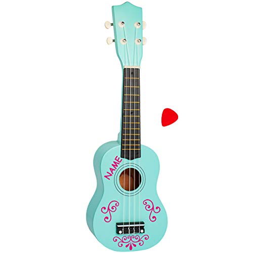 alles-meine.de GmbH Kinder - Gitarre/Ukulele - aus Holz - Motiv & Farbwahl - türkis blau & Ranken pink - inkl. Name - hochwertige Konzertgitarre - 55 cm - Klassik - akustische .. von alles-meine.de GmbH