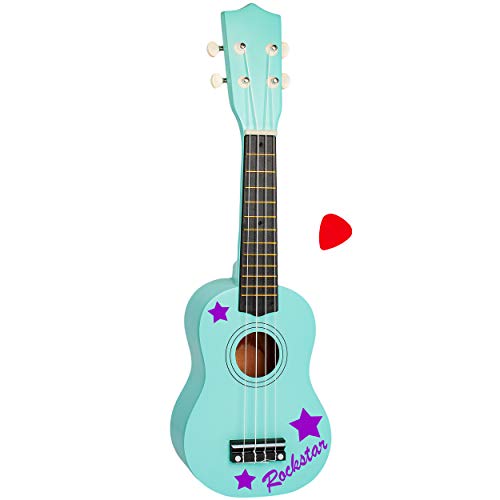 alles-meine.de GmbH Kinder - Gitarre/Ukulele - aus Holz - Motiv & Farbwahl - türkis blau & Rockstar Sterne lila - violett - hochwertige Konzertgitarre - 55 cm - Klassik - akust.. von alles-meine.de GmbH