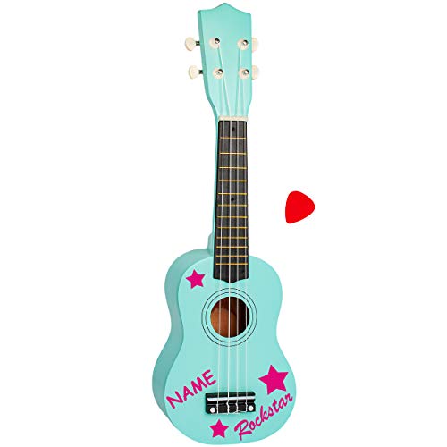 alles-meine.de GmbH Kinder - Gitarre/Ukulele - aus Holz - Motiv & Farbwahl - türkis blau & Rockstar Sterne pink - inkl. Name - hochwertige Konzertgitarre - 55 cm - Klassik - ak.. von alles-meine.de GmbH