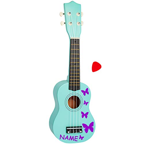 alles-meine.de GmbH Kinder - Gitarre/Ukulele - aus Holz - Motiv & Farbwahl - türkis blau & Schmetterlinge lila - violett - inkl. Name - hochwertige Konzertgitarre - 55 cm - Kla.. von alles-meine.de GmbH