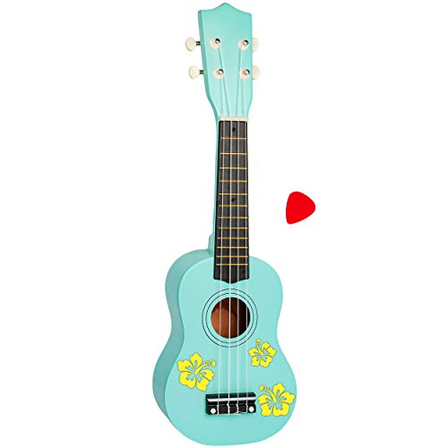 alles-meine.de GmbH Kinder - Gitarre/Ukulele - aus Holz - Motiv & Farbwahl - türkis blau & gelbe Blumen & Blüten - hochwertige Konzertgitarre - 55 cm - Klassik - akustische - K.. von alles-meine.de GmbH