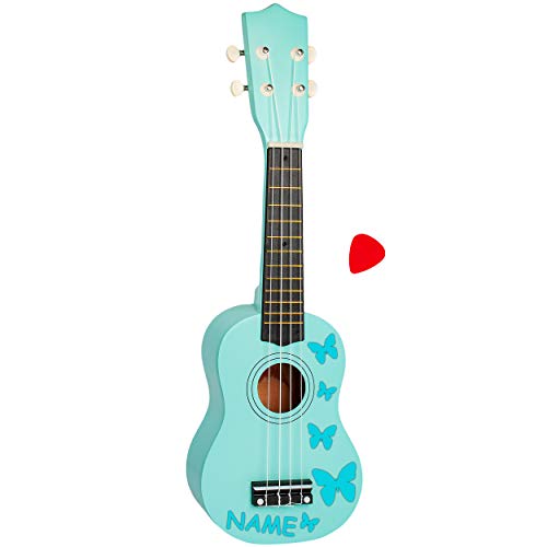 alles-meine.de GmbH Kinder - Gitarre/Ukulele - aus Holz - Motiv & Farbwahl - türkis blau & türkis Schmetterlinge - inkl. Name - hochwertige Konzertgitarre - 55 cm - Klassik - a.. von alles-meine.de GmbH