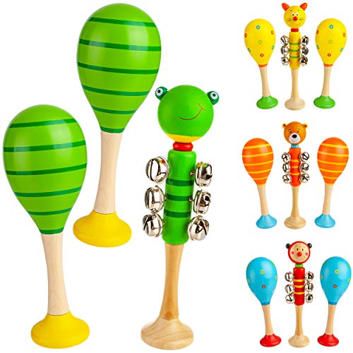 alles-meine.de GmbH Kinder Rasseln/Musikinstrumente Modell & Farbwahl 2 Schellenstäbe & 4 Maracas Rasseln/Schellenrassel - Holz - lustige Tiere - Musikintrument/Musik f.. von alles-meine.de GmbH