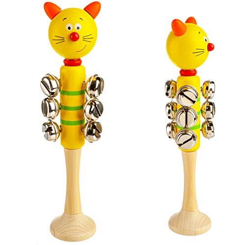 alles-meine.de GmbH Kinder Rasseln/Musikinstrumente Modell & Farbwahl 2er Set - Schellenstab - Rasseln/Schellenrassel - Holz - Katze - Musikintrument/Musik für Baby - .. von alles-meine.de GmbH