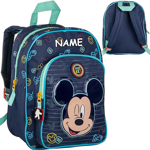 alles-meine.de GmbH Kinder Rucksack - Mickey Maus - inkl. Name - Tasche - wasserfest & beschichtet - Kinderrucksack - 2 Fächer - groß Kind - Jungen Mädchen - Kindergartentasche -.. von alles-meine.de GmbH