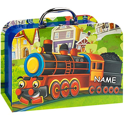 alles-meine.de GmbH Kinderkoffer/Koffer - GROß - lustige Eisenbahn - incl. Name - für Spielzeug und als Geldgeschenk - Mädchen & Jungen - Kinder & Erwachsene - Pappe Karton - P.. von alles-meine.de GmbH