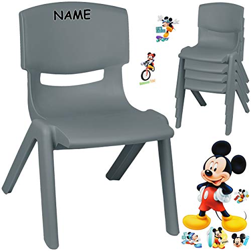 alles-meine.de GmbH Kinderstuhl/Stuhl - Motivwahl - grau - anthrazit + Sticker - Mickey Mouse - inkl. Name - Plastik - bis 100 kg belastbar/kippsicher - für INNEN & AUßEN - 0.. von alles-meine.de GmbH