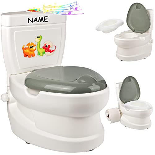 alles-meine.de GmbH Kindertoilette/Töpfchen Spülgeräusch + Licht Dinosaurier/Dino - inkl. Name mit Wasserspülung Sound - Nachttopf/Babytopf - mit Deckel - weiß - Musi.. von alles-meine.de GmbH