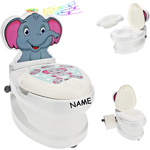 alles-meine.de GmbH Kindertoilette/Töpfchen Spülgeräusch + Licht Elefant - inkl. Name mit Wasserspülung Sound - Nachttopf/Babytopf - mit Deckel - weiß - Musik - Toilett.. von alles-meine.de GmbH