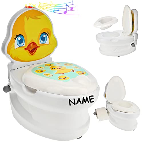 alles-meine.de GmbH Kindertoilette/Töpfchen Spülgeräusch + Licht Ente - inkl. Name mit Wasserspülung Sound - Nachttopf/Babytopf - mit Deckel - weiß - Musik - Toilettent.. von alles-meine.de GmbH