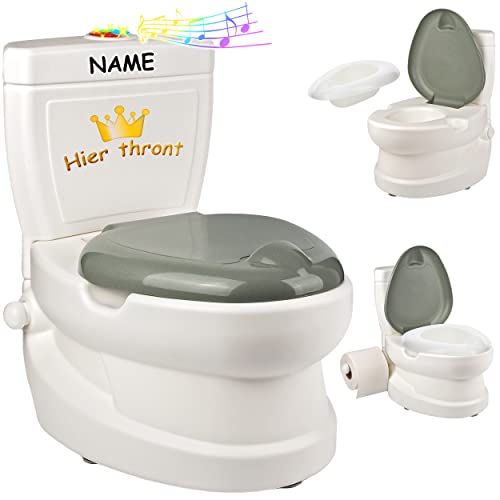 alles-meine.de GmbH Kindertoilette/Töpfchen Spülgeräusch + Licht Hier thront ... - inkl. Name mit Wasserspülung Sound - Nachttopf/Babytopf - mit Deckel - weiß - Musik -.. von alles-meine.de GmbH