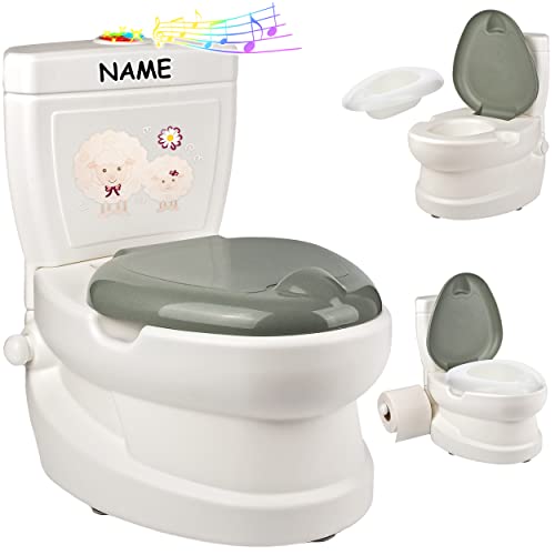 alles-meine.de GmbH Kindertoilette/Töpfchen Spülgeräusch + Licht Pinguin - inkl. Name mit Wasserspülung Sound - Nachttopf/Babytopf - mit Deckel - weiß - Musik - Toilett.. von alles-meine.de GmbH