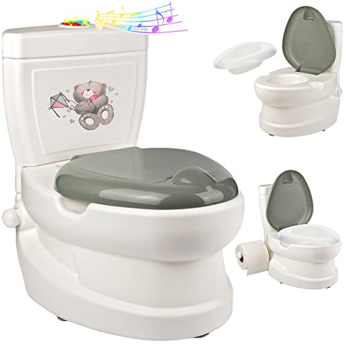 alles-meine.de GmbH Kindertoilette/Töpfchen Spülgeräusch + Licht Teddy Bär mit Wasserspülung Sound - Nachttopf/Babytopf - mit Deckel - weiß - Musik - Toilettentrainer -.. von alles-meine.de GmbH