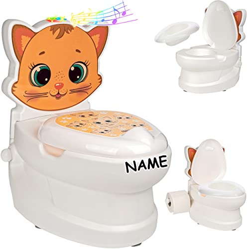 alles-meine.de GmbH Kindertoilette/Töpfchen Spülgeräusch + Licht Katze - inkl. Name mit Wasserspülung Sound - Nachttopf/Babytopf - mit Deckel - weiß - Musik - Toiletten.. von alles-meine.de GmbH