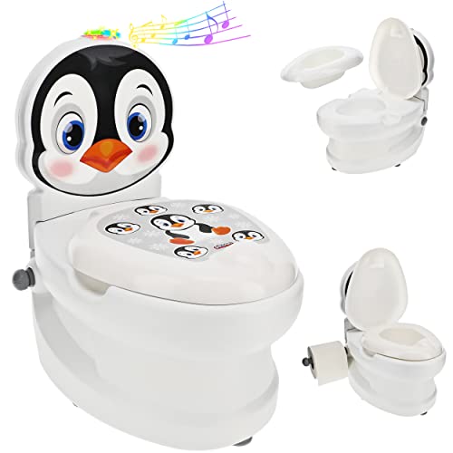 alles-meine.de GmbH Kindertoilette/Töpfchen Spülgeräusch + Licht Pinguin mit Wasserspülung Sound - Nachttopf/Babytopf - mit Deckel - weiß - Musik - Toilettentrainer - B.. von alles-meine.de GmbH