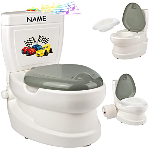 alles-meine.de GmbH Kindertoilette Spülgeräusch + Licht Effekt - Wasserspülung Modell wählbar inkl. Name -Töpfchen/Nachttopf/Babytopf - mit Deckel - weiß - Musik - Toil.. von alles-meine.de GmbH