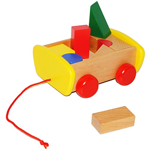 alles-meine.de GmbH Kleiner Wagen zum Schieben & Ziehen - aus Holz - und Bunte Bausteine - Holzbausteine Sortierspielzeug Baustein Holzbaustein - für Kinder Mädchen Jungen / .. von alles-meine.de GmbH