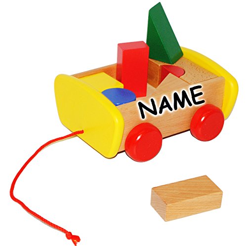 alles-meine.de GmbH Kleiner Wagen zum Schieben & Ziehen - aus Holz - und Bunte Bausteine - incl. Name - Holzbausteine Sortierspielzeug Baustein Holzbaustein - für Kinder Mädc.. von alles-meine.de GmbH