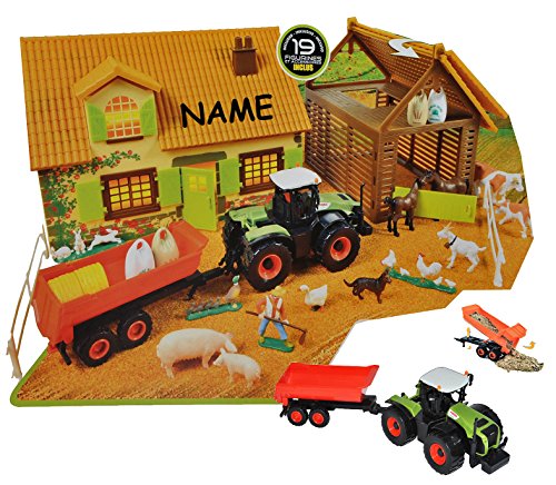 alles-meine.de GmbH Komplettset: XL Bauernhof/Pferdestall mit Stall + Traktor mit Tiere + Zubehör incl. Namen - 1/43 - für Kinder Pferd zum Spielen + Bauen aus Plastik/Kunsts.. von alles-meine.de GmbH