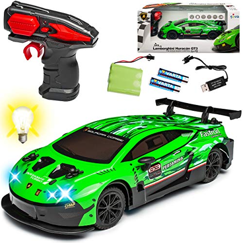 alles-meine.de GmbH Lamborgihini Huracan GT3 Coupe Grün 2,4 GHz RC Funkauto mit Beleuchtung und Akkupack 1/24 Siva Modell Auto mit individiuellem Wunschkennzeichen von alles-meine.de GmbH