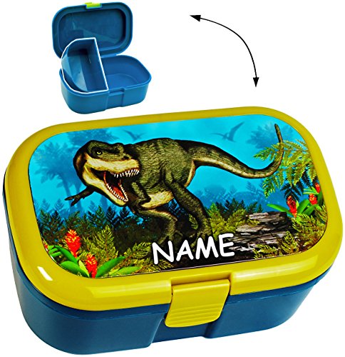 alles-meine.de GmbH Lunchbox/Brotdose - Dinosaurier - Dino T-Rex - incl. Name - mit extra Einsatz/herausnehmbaren Fach - Brotbüchse Küche Essen - für Mädchen & Jungen - T.. von alles-meine.de GmbH