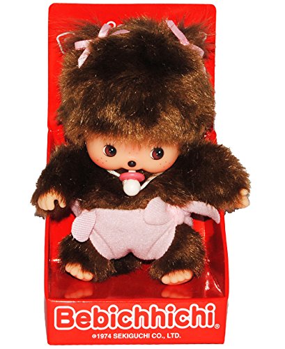 alles-meine.de GmbH Mädchen - Bebichhichi - Monchhichi - Baby mit Windel/Windelhose mit Schnuller - 2 Zöpfe im Haar - 15 cm - Bekleidung ausziehbar - Plüschtier/Kuschelti.. von alles-meine.de GmbH