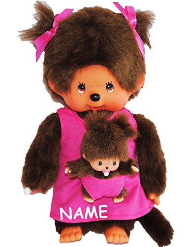 alles-meine.de GmbH Mädchen - Monchhichi - Mutter mit Kind/Baby - Bebichhichi - 2 Zöpfe im Haar - incl. Name - 20 cm - Bekleidung ausziehbar - Plüschtier/Kuscheltier - Mo.. von alles-meine.de GmbH