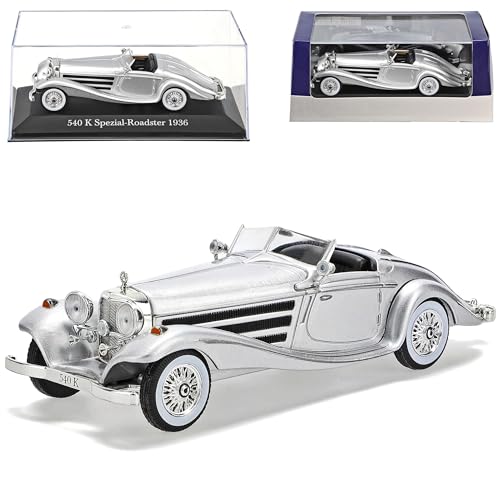 alles-meine.de GmbH Mercedes-B 540 K Special Roadster 1936 Silber 1/43 Atlas Modell Auto mit individiuellem Wunschkennzeichen von alles-meine.de GmbH