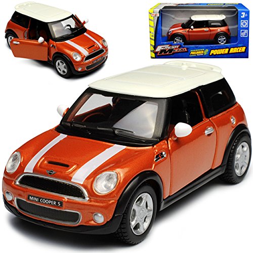 alles-meine.de GmbH Mini Cooper S R56 Orange mit weissem Dach und Streifen 2006-2014 mit Rückzugsmotor ca 1/43 1/36-1/46 Modell Auto mit individiuellem Wunschkennzeichen von alles-meine.de GmbH