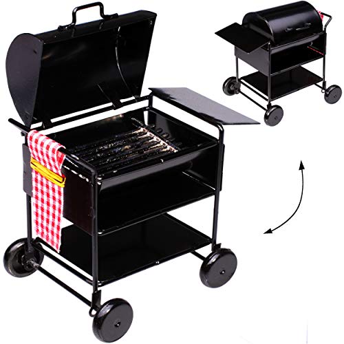 alles-meine.de GmbH Miniatur - Grill/Grillwagen - BBQ mit Deckel - aus Metall/Maßstab 1:12 - Diorama - Servierwagen - Barbecue - Garten Grillen - Kochen - Fleisch braten .. von alles-meine.de GmbH