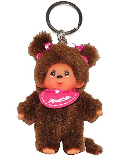 alles-meine.de GmbH Monchhichi - Anhänger/Schlüsselanhänger - Mädchen mit Lätzchen - pink - 2 Zöpfe/Schleifen - Schlüsselring & Dekofigur - Hänger - Aufhänger - Taschenan.. von alles-meine.de GmbH