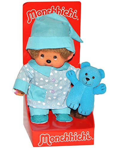 alles-meine.de GmbH Monchhichi - Junge - Pyjama/Schlafanzug mit Kuscheltier, Pantoffeln & Schlafmütze - 20 cm - Bekleidung ausziehbar - Plüschtier/Kuscheltier - Monchichi.. von alles-meine.de GmbH