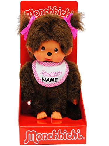 alles-meine.de GmbH Monchhichi - Mädchen - Lätzchen - ROSA/pink - 2 Zöpfe im Haar - incl. Name - 20 cm - Bekleidung ausziehbar - Plüschtier/Kuscheltier - Monchichi - SPOR.. von alles-meine.de GmbH