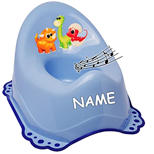 alles-meine.de GmbH Musik & Sound - Anti RUTSCH - Töpfchen/Nachttopf/Babytopf - blau Tiere - Dinosaurier - Dino inkl. Name - Bieco - Melody - mit großer Lehne + Spritzsch.. von alles-meine.de GmbH