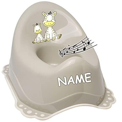 alles-meine.de GmbH Musik & Sound - Anti RUTSCH - Töpfchen/Nachttopf/Babytopf - hell grau Tiere - Zebra inkl. Name - Bieco - Melody - mit großer Lehne + Spritzschutz - ru.. von alles-meine.de GmbH