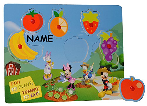 alles-meine.de GmbH Puzzle mit Griffen - Holzpuzzle/Legespiel - Mickey Maus incl. Name - Obst und Essen/Griffe Griff - Formenpuzzle aus Holz - für Kinder Steckpuzzle - Kleink.. von alles-meine.de GmbH