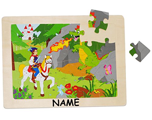 alles-meine.de GmbH Rahmenpuzzle Ritter mit Pferd u. Drache/Dornröschen - aus Holz - 24 Teile incl. Name - große Holzpuzzle - Motorikspiel - Motorik - Steckpuzzle Puzzle - für .. von alles-meine.de GmbH