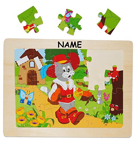 alles-meine.de GmbH Rahmenpuzzle aus Holz - 24 Teile incl. Name - Märchen der gestiefelte Kater - Steckpuzzle Puzzle - für Kinder/Mädchen Jungen - Legespiel - Kinderpuzzle .. von alles-meine.de GmbH