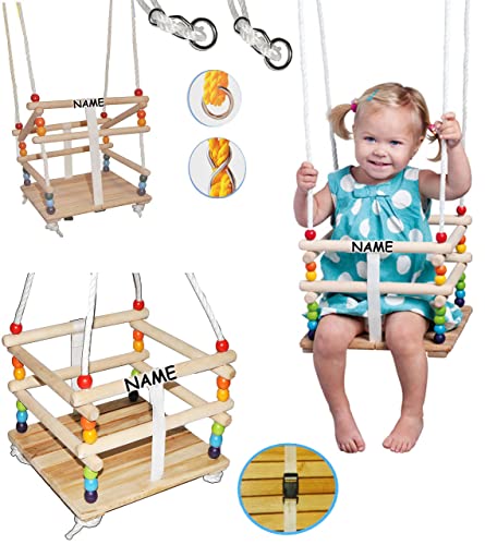 alles-meine.de GmbH Schaukel aus Holz - Gitterschaukel mit Gurt - incl. Name - Babyschaukel/Kinderschaukel - Leichter Einstieg ! - mitwachsend & verstellbar - verstellbare .. von alles-meine.de GmbH