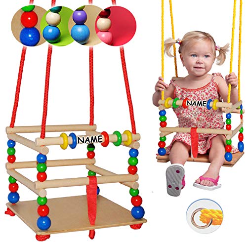 alles-meine.de GmbH Schaukel aus Holz - mit Gurt - incl. Name - Gitterschaukel/Kinderschaukel - mitwachsend & verstellbar - Holzschaukel - Leichter Einstieg ! - Babyschaukel - .. von alles-meine.de GmbH