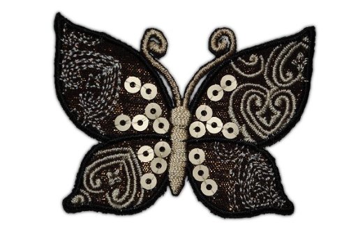 alles-meine.de GmbH Schmetterling 6,2 cm * 4,8 cm Bügelbild Aufnäher Applikation schwarz grau Creme von alles-meine.de GmbH