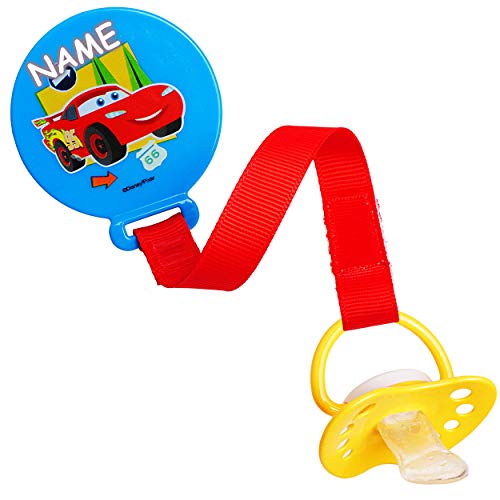 alles-meine.de GmbH Schnullerkette/Schnullerhalter - mit Clip & Stoffband - Cars - Auto - Lightning McQueen - inkl. Name - BPA frei - Klett - blau Kette - Stoff - Schnuller - S.. von alles-meine.de GmbH