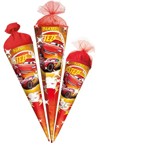 alles-meine.de GmbH Schultüte - Cars - Auto - Lightning McQueen - 35-85 cm - Größe wählbar - Holzspitze wählbar - inkl. Name - Zuckertüte - Tüll - oder Filzabschluß - eckig/r.. von alles-meine.de GmbH