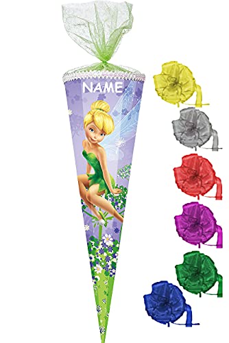 alles-meine.de GmbH Schultüte - Fairies - Fee Tinkerbell - 22 bis 100 cm - rund - incl. Namen und Schleife - mit Tüllabschluß - Zuckertüte - mit/ohne Kunststoff Spitze - für Mä.. von alles-meine.de GmbH