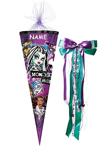 alles-meine.de GmbH Schultüte - Monster High - Schaurig schräg - 85 cm - eckig - incl. Namen und große Schleife - Tüllabschluß - Zuckertüte - mit/ohne Kunststoff Spitze - f.. von alles-meine.de GmbH