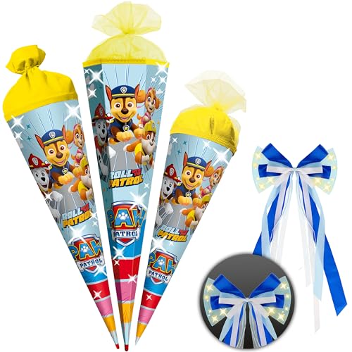 alles-meine.de GmbH Schultüte - Paw Patrool - Hunde - 35-85 cm - Größe wählbar - Holzspitze wählbar - inkl. LED LICHT - Schleife - Zuckertüte - Tüll - oder Filzabschluß - eckig.. von alles-meine.de GmbH